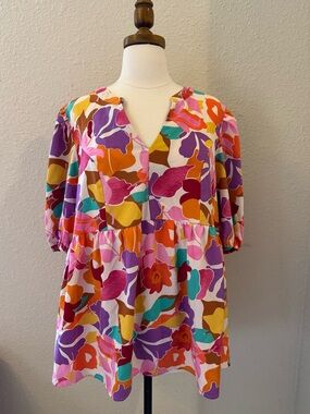 Umgee XL Tunic with Multicolor Floral Print